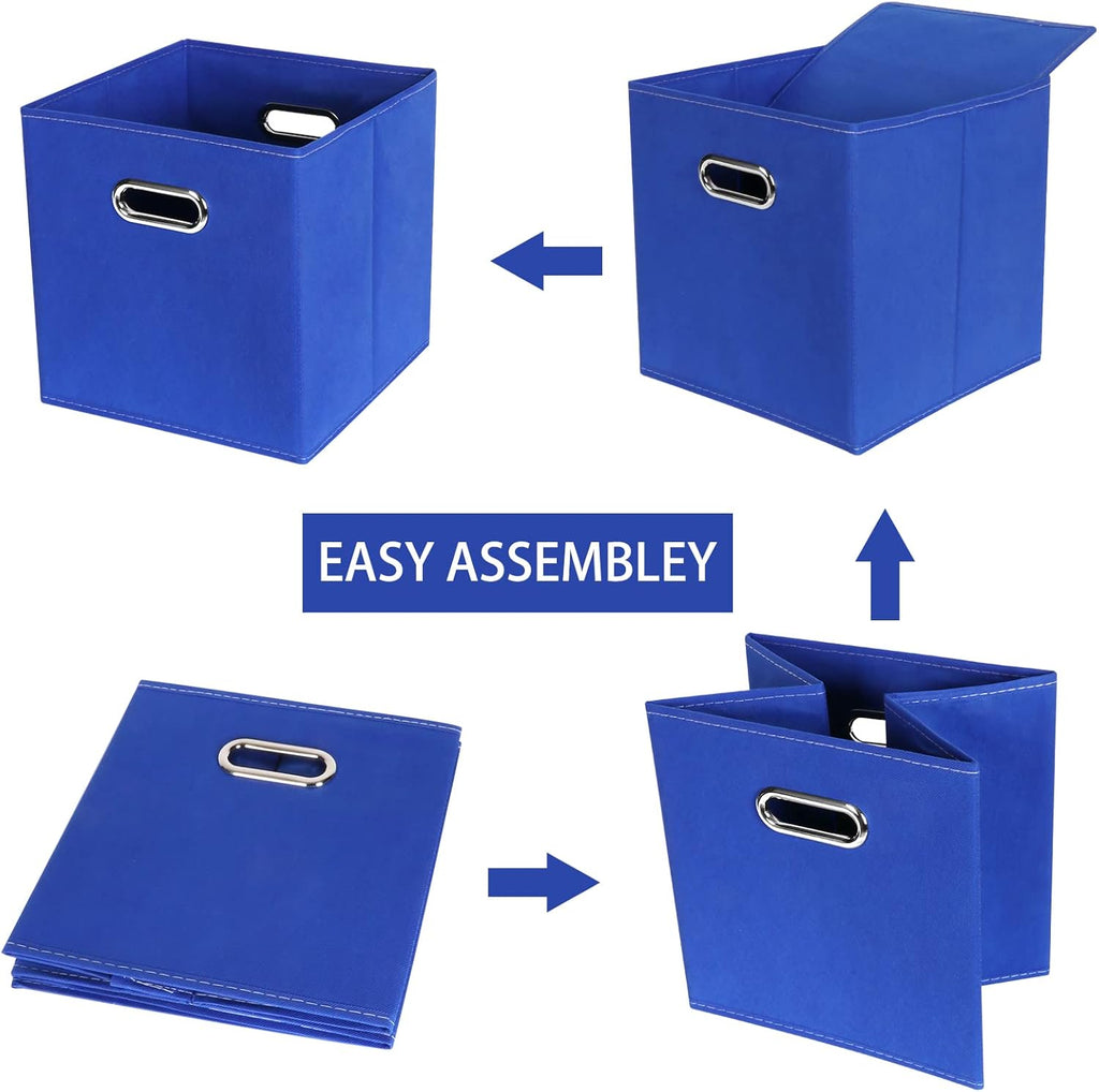 Skiennix Fabric Cube Storage Bins - Foldable Organizers with Dual Handles | Set of 6, Dark Blue