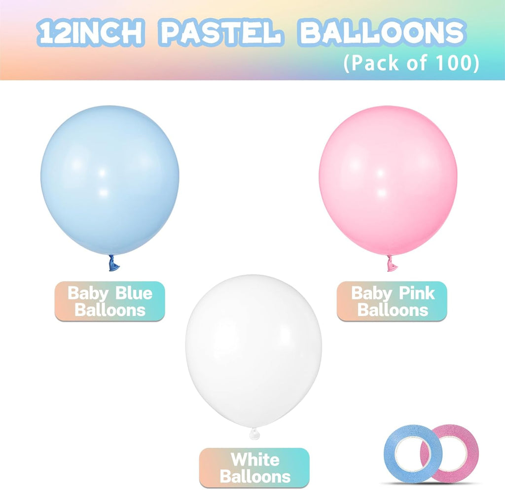 Pastel Pink & Blue Balloons by [Brand Name] - 100 Pack 12-Inch Latex Balloons with 65ft Ribbon for Gender Reveal & Baby Shower Decor