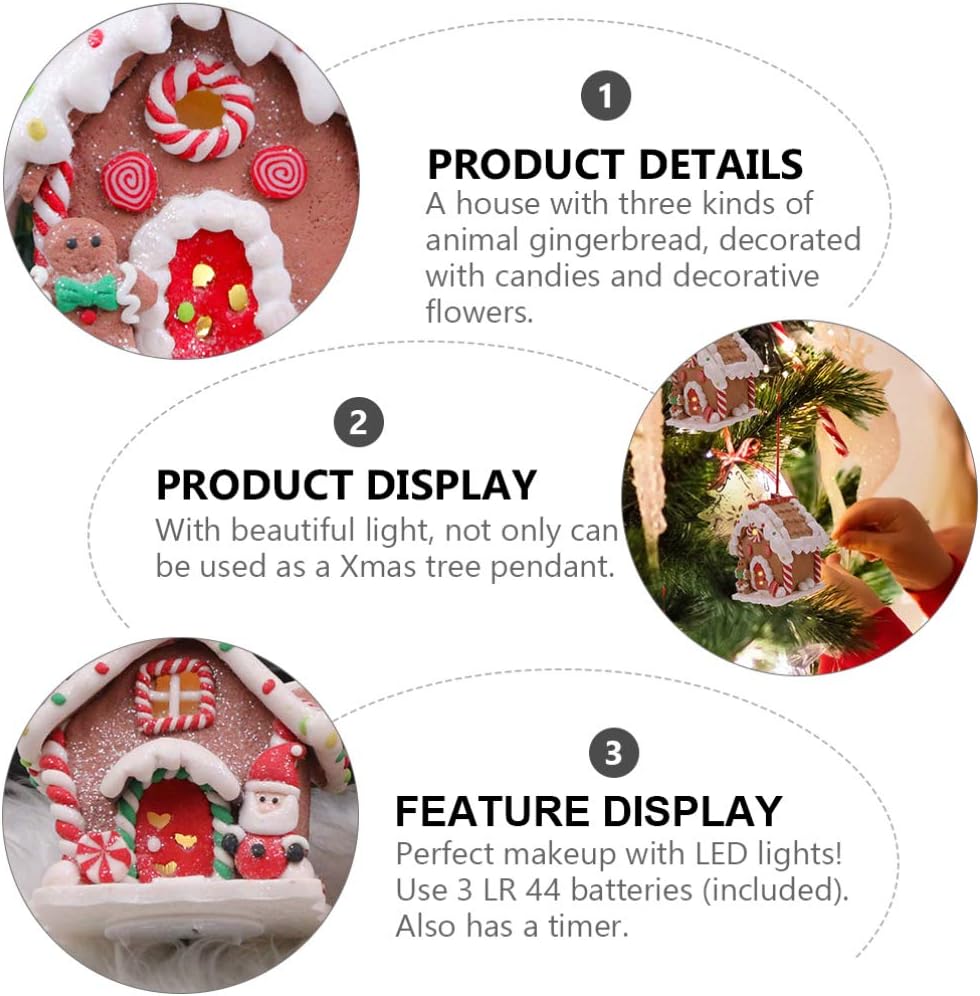 Toyvian Gingerbread House Ornaments - LED Christmas Village Decor with Santa & Snowman Figures | 3 Pcs Set