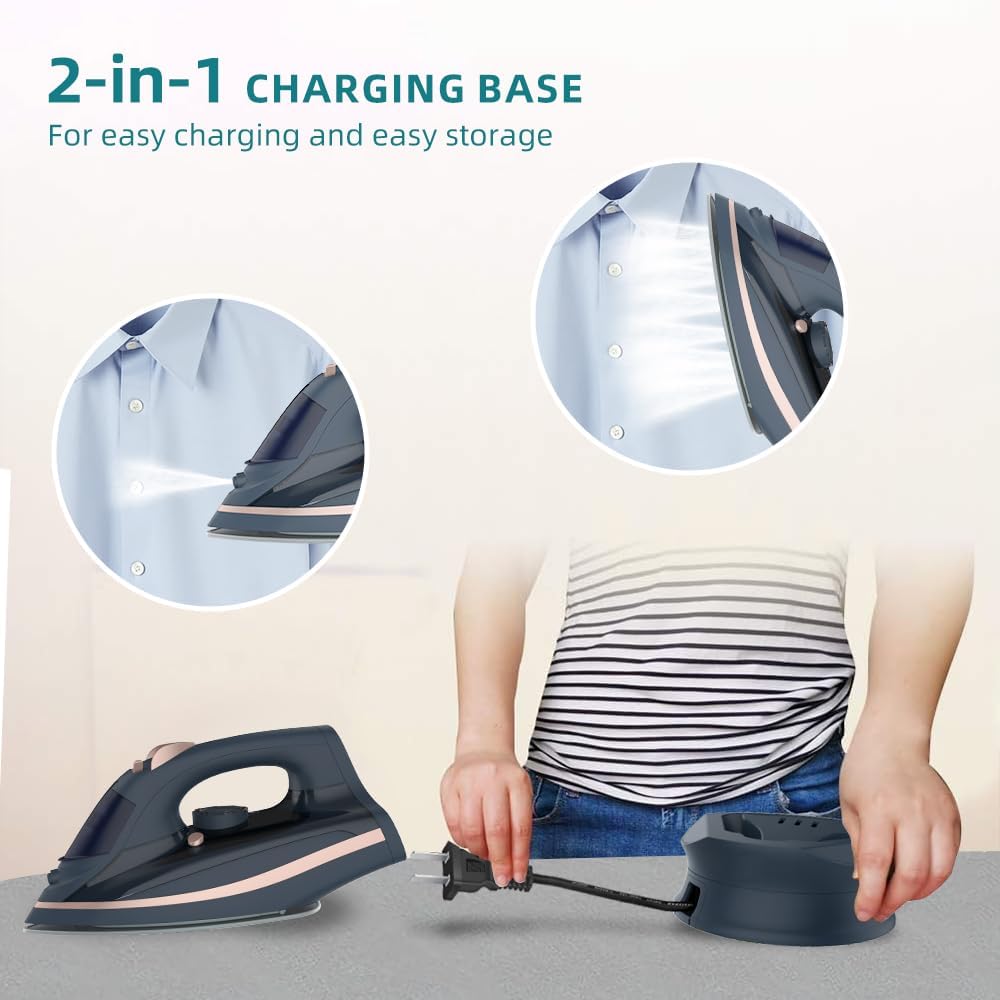 Martisan Cordless Iron - 1500W Wireless Rapid Heating with Ceramic Soleplate & Retractable Cord