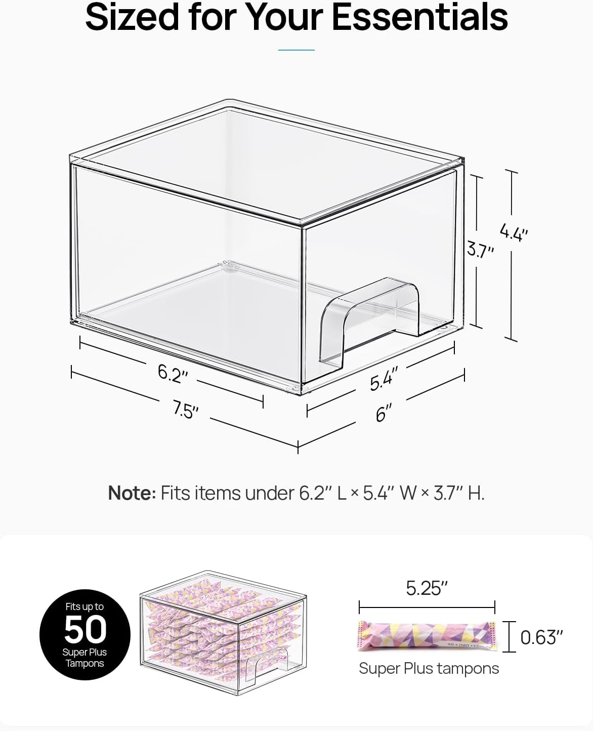 Vtopmart Stackable Clear Storage Drawers - Acrylic Makeup Organizer Bins for Bathroom & Kitchen | 2 Pack