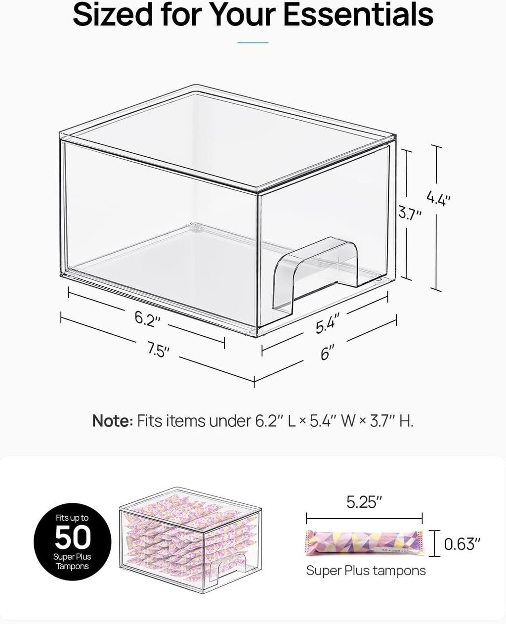 Vtopmart Clear Stackable Storage Drawers - 4 Pack Acrylic Makeup Organizer for Bathroom & Kitchen