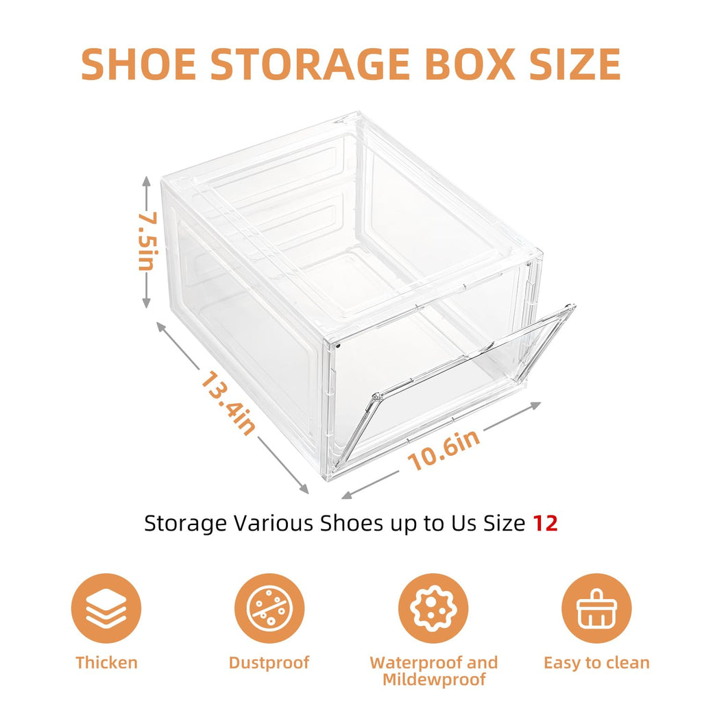 beehomay Large Shoe Boxes Clear Plastic Stackable，Drop Front Shoe Box with Clear Door, Shoe Containers For Sneaker Display,Fit up to US Size12