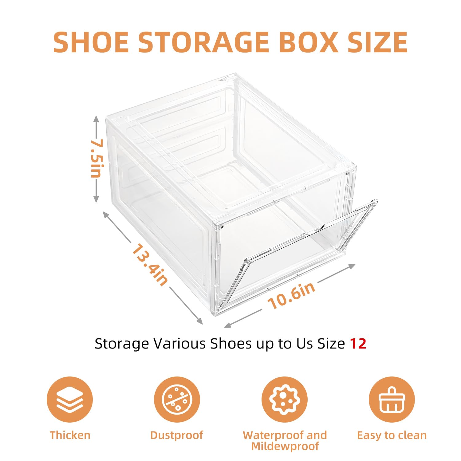 beehomay Large Shoe Boxes Clear Plastic Stackable，Drop Front Shoe Box with Clear Door, Shoe Containers For Sneaker Display,Fit up to US Size12
