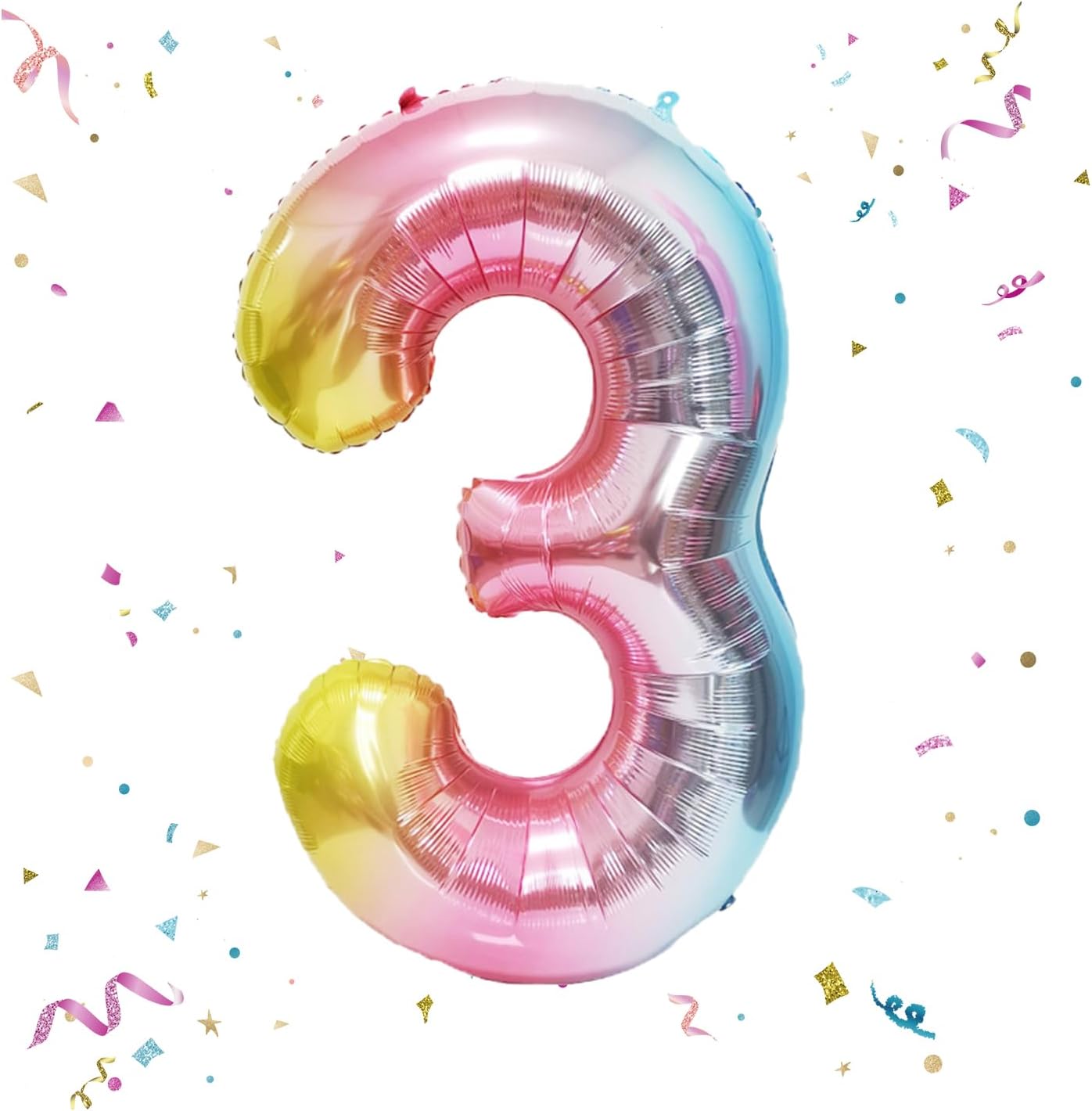 Skiennix 40-Inch Giant Rainbow Number 3 Balloon - Helium Mylar Foil for Birthday & Baby Shower Decor