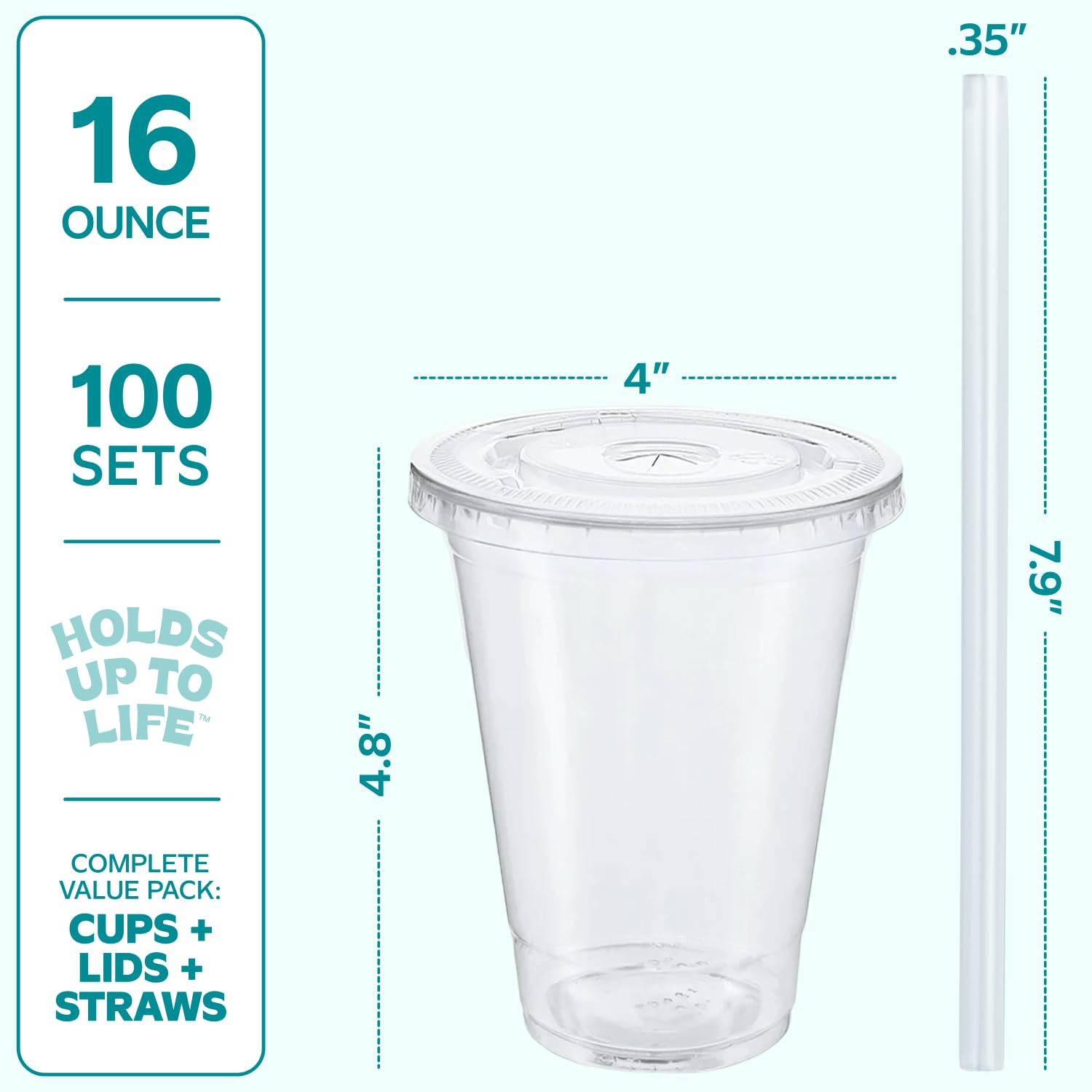GUSTO [24 oz - 100 Sets Clear Plastic Cups with Lids and Straws – Disposable Iced Coffee Cups for Cold Drinks, Smoothies, and To-Go Beverages – Sturdy, Easy-to-Separate