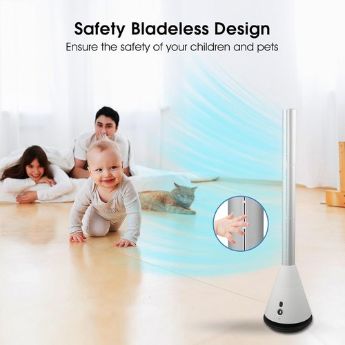 Bladeless Tower Fan - 80° Oscillating Air Circulator with Remote | 9 Speeds & 8H Timer for Home & Office