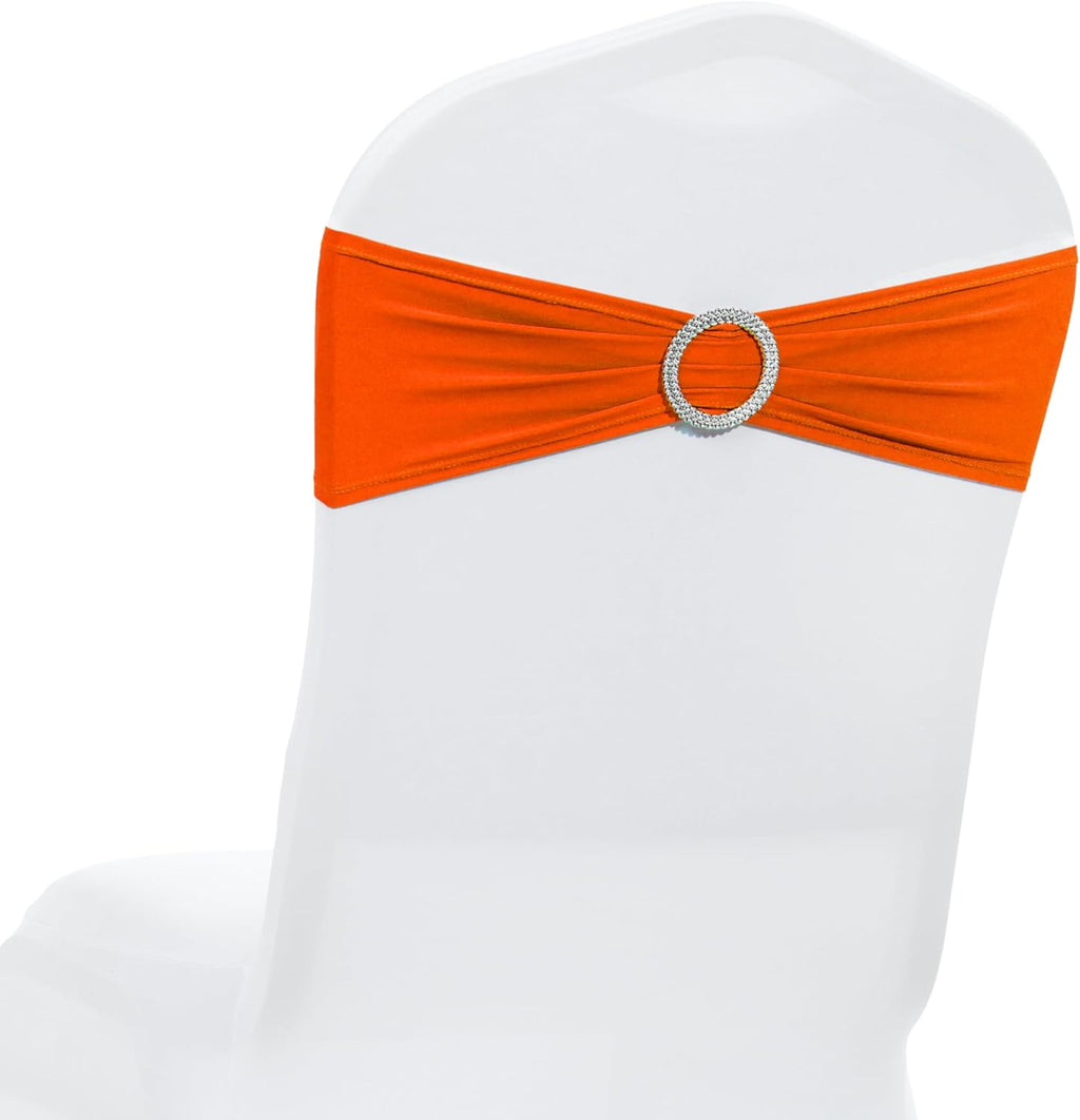 MDS Spandex Chair Sashes - Premium Stretch Covers with Buckle Slider | Fits Most Dining Chairs - Orange (Pack of 50)