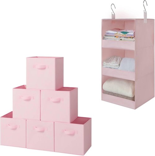 Granny Says Cube Storage Bins - 6-Pack with Hanging Organizer for Efficient Space Saving