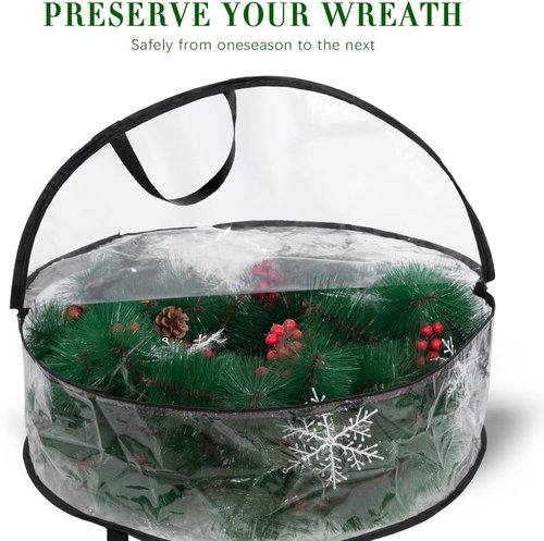 Clear Wreath Storage Bags by [Brand Name] - 24'' Christmas Wreath Storage Container with Dual Zippers | 2-Pack for Holiday Decor