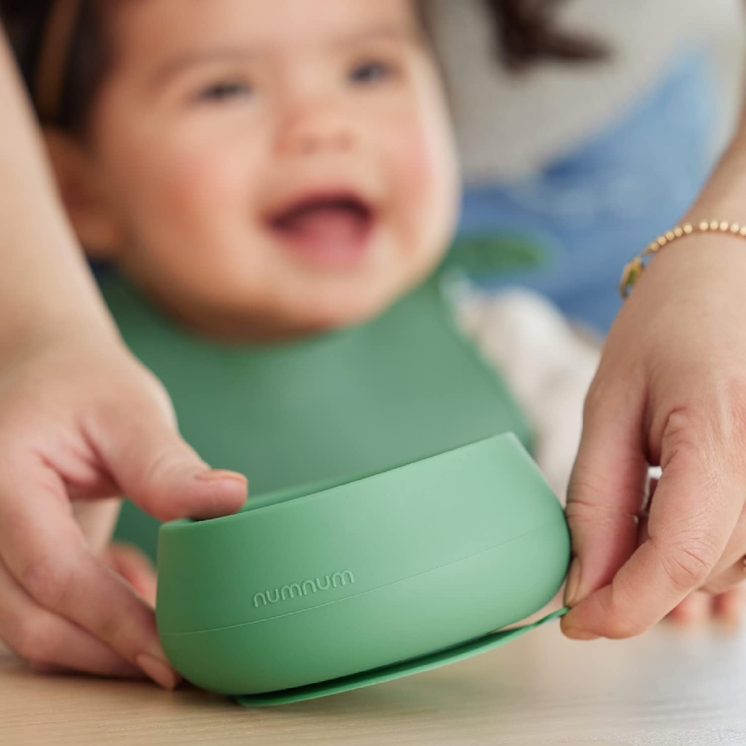 NumNum Baby Bowl Set - 2 Pack GOOtensils Baby Spoons with Extra Strong Non-Slip Suction | 100% Food-Grade Silicone, BPA-Free, Microwave & Dishwasher Safe (Green/Blue)
