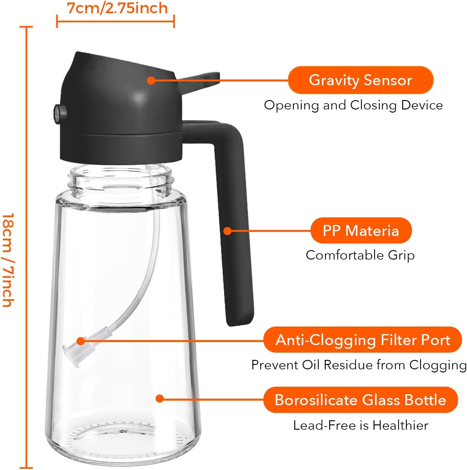 YARRAMATE 2Pcs 16oz Glass Oil Sprayer - Food-Grade Cooking Dispenser for Kitchen & BBQ (White & Black)