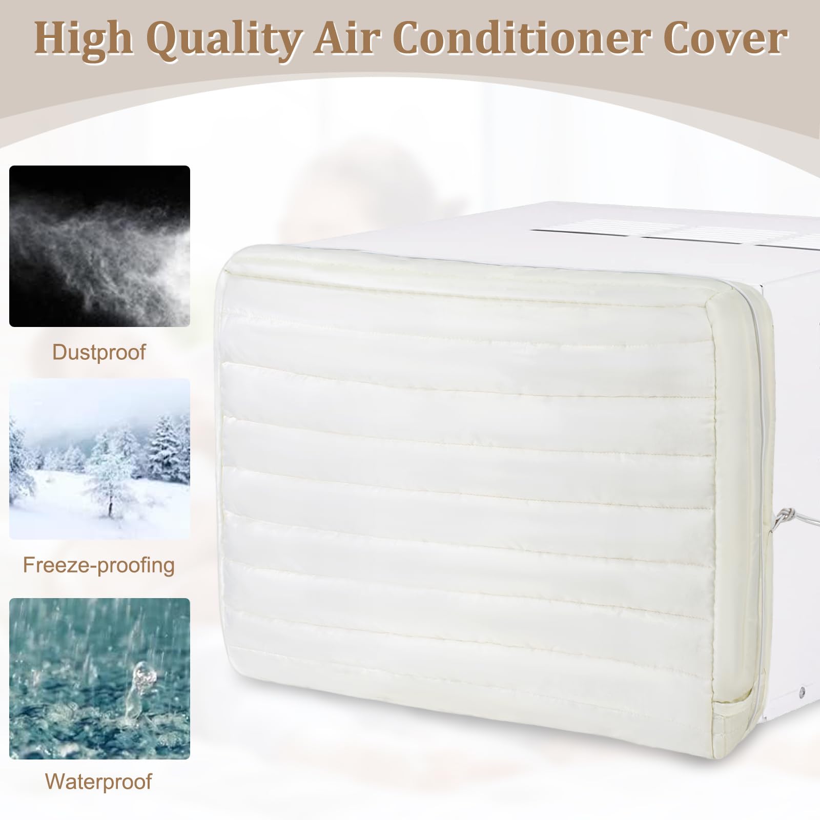 WNATN air Conditioner Cover Indoor,22x16x4.5Inches (L x H x D) air Conditioner Covers for Inside,ac Covers for Inside Double Insulation with Elastic Drawstring(White)