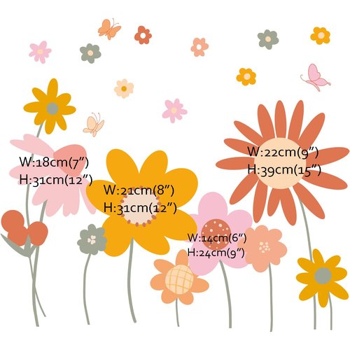 Runtoo Boho Flower Wall Decals Floral Retro Daisy Wall Art Stickers Garden Window Clings Living Room Girls Bedroom Kids Nursery Home Decor