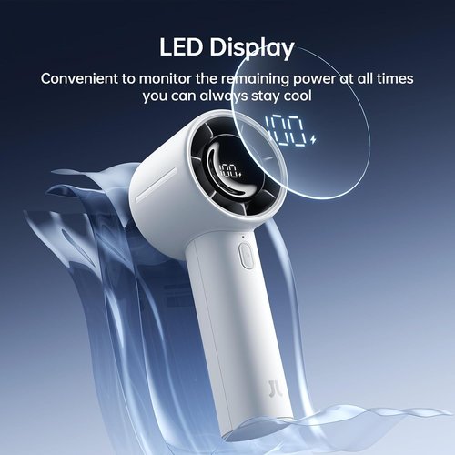 JISULIFE Handheld Turbo Fan - 5000mAh Rechargeable Portable Fan | 28-Hour Battery Life, 5-Speed Wind (Gray)