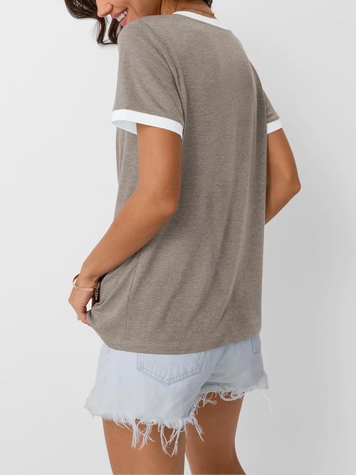 AUTOMET Women's V-Neck Short Sleeve T-Shirt - Casual Soft Tunic for Summer Fashion | Comfortable Workout Top