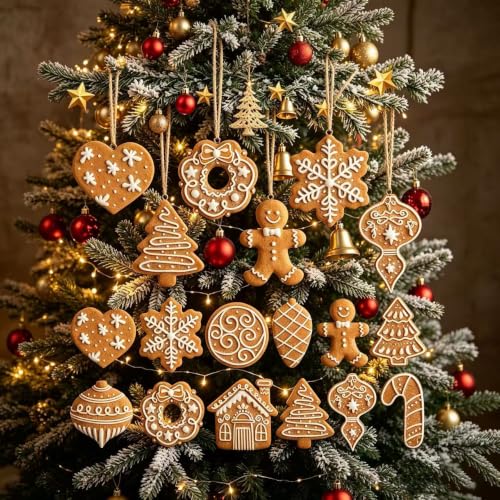 12 Pcs Gingerbread Christmas Ornaments Set - Holiday Tree Decorations