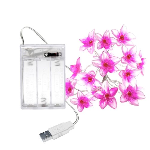 Cherry Blossom Flower String Lights, 10FT 30 LED Battery Powered Pink Fairy Lights USB Plug in Flowers Lights for Bedroom, Valentine’s Day, Room Wall Decor Decorations
