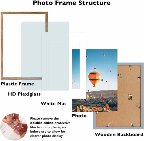 JCJMY 11x17 Picture Frame - Rustic Brown Design with 8x10 Mat | Shatter Resistant Plexiglass