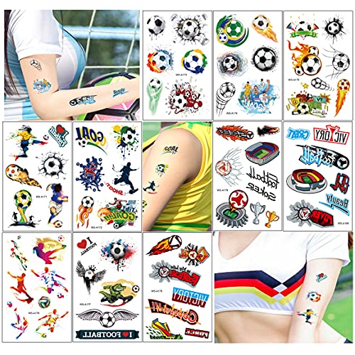 TopFunny Soccer Temporary Tattoos, 87Pcs Waterproof Fake Body Stickers