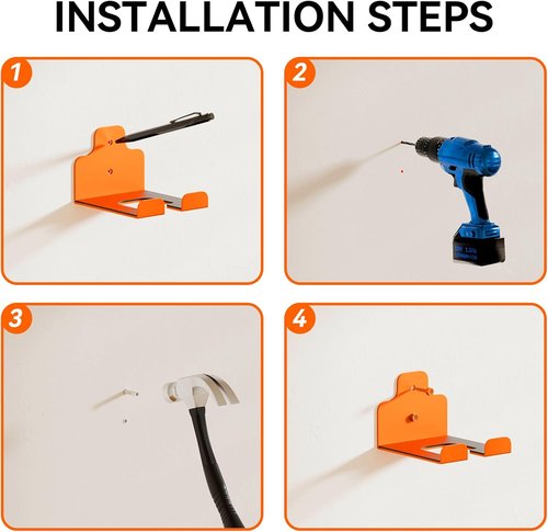 JNIHEEP Garage Organizer - Wall-Mounted Trimmer Rack for Garden Tools | 3-Pack in Orange