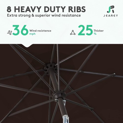 JEAREY 9FT Outdoor Patio Umbrella - Push Button Tilt & Crank | UV Protection, Waterproof, Brown