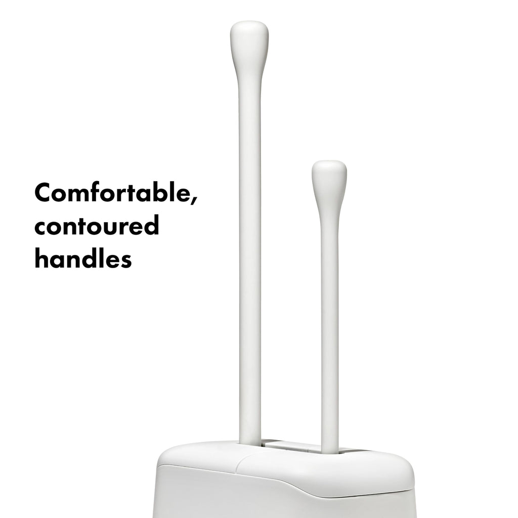OXO Good Grips Toilet Brush & Plunger Set | Two Bathroom Essentials in one Space-Saving Canister | Toilet Bowl Cleaner and Plunger with Holder, Perfect for Small bathrooms