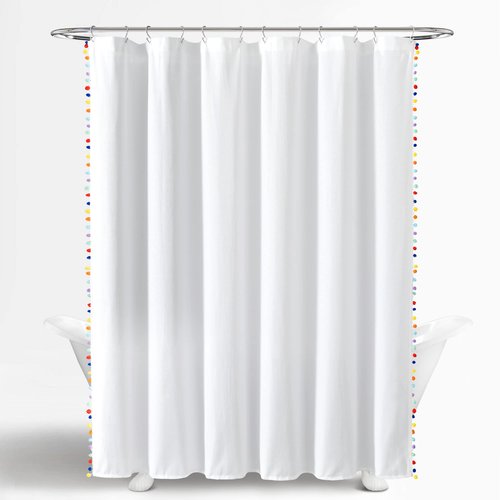 Lush Decor Pom Pom Shower Curtain, Rainbow, 72" X 72"