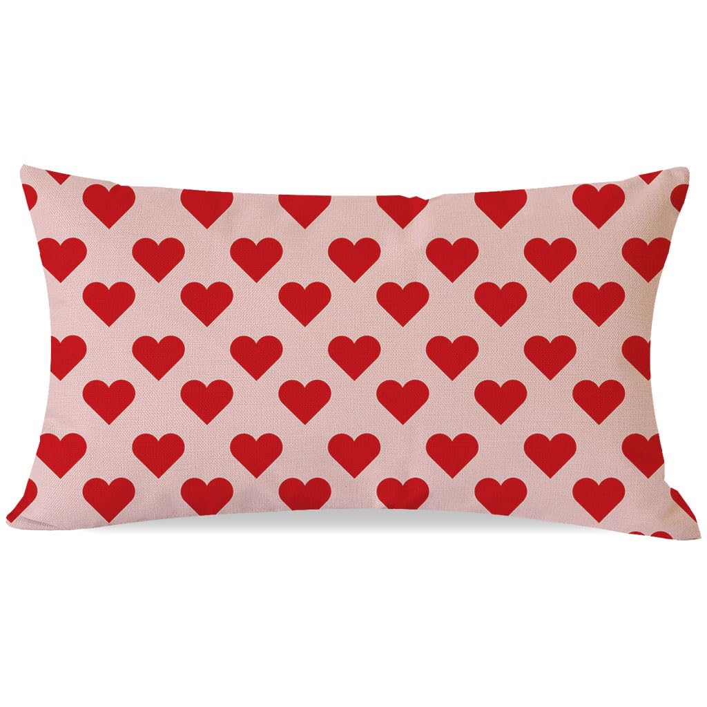 PANDICORN Valentines Day Pillow Covers 12X20 Inch Pink and Red Heart Love Valentine Decorations Outdoor Farmhouse Anniversary Romantic Lumbar Decorative Throw Pillow Cases for Couch Living Home Decor