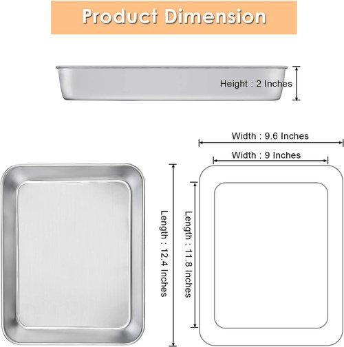 E-far Stainless Steel Baking Pans Set - 2 Rectangular Cake Pans for Lasagna & Brownies | 12.4” x 9.6” x 2”
