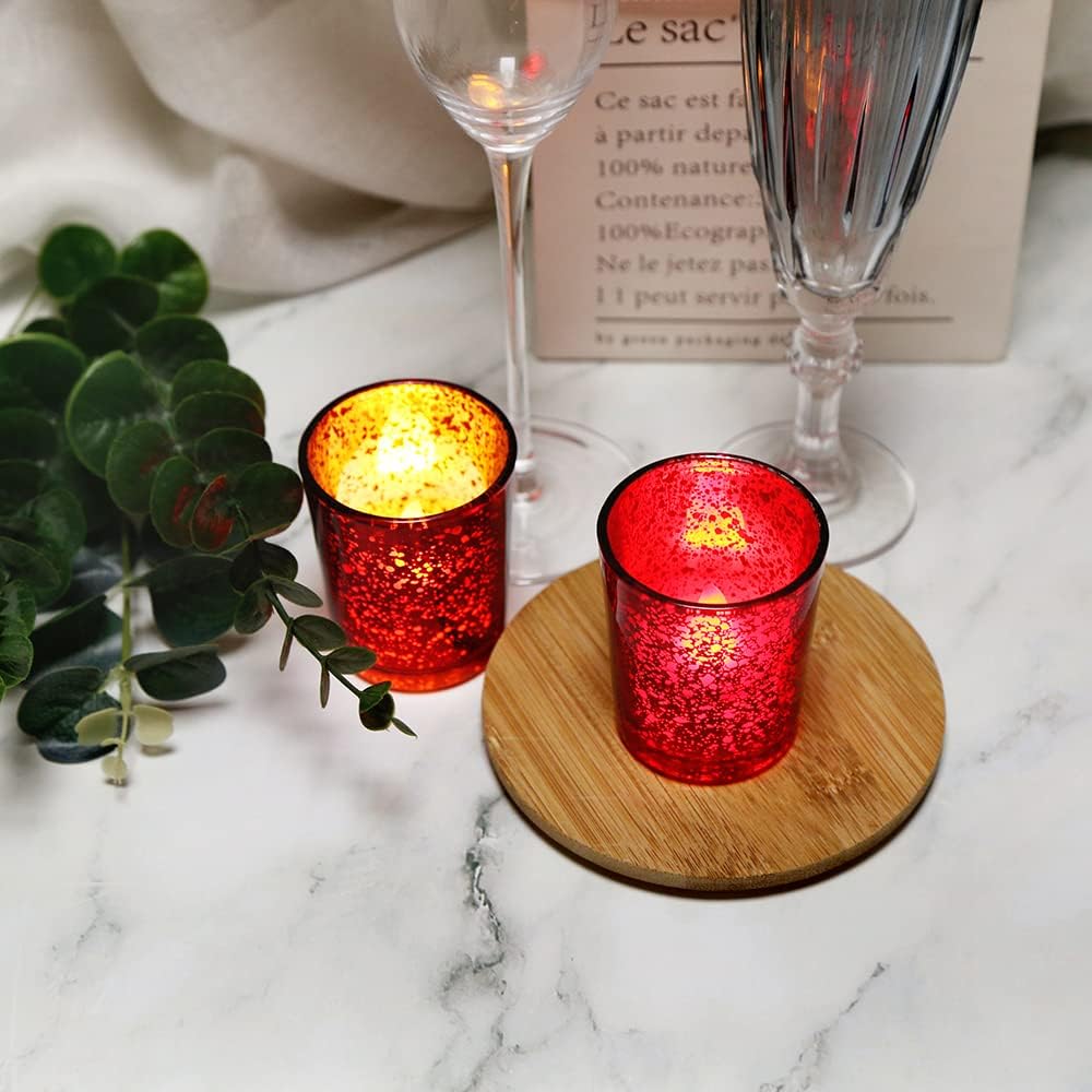 Red Mercury Glass Tea Light Holders - Elegant Votive Candle Holders for Weddings & Home Decor | Set of 36