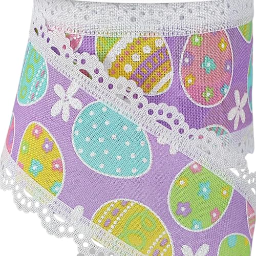 Craig Bachman Easter Egg Wired Ribbon 2.5" x 10 Yards with Lace Edge