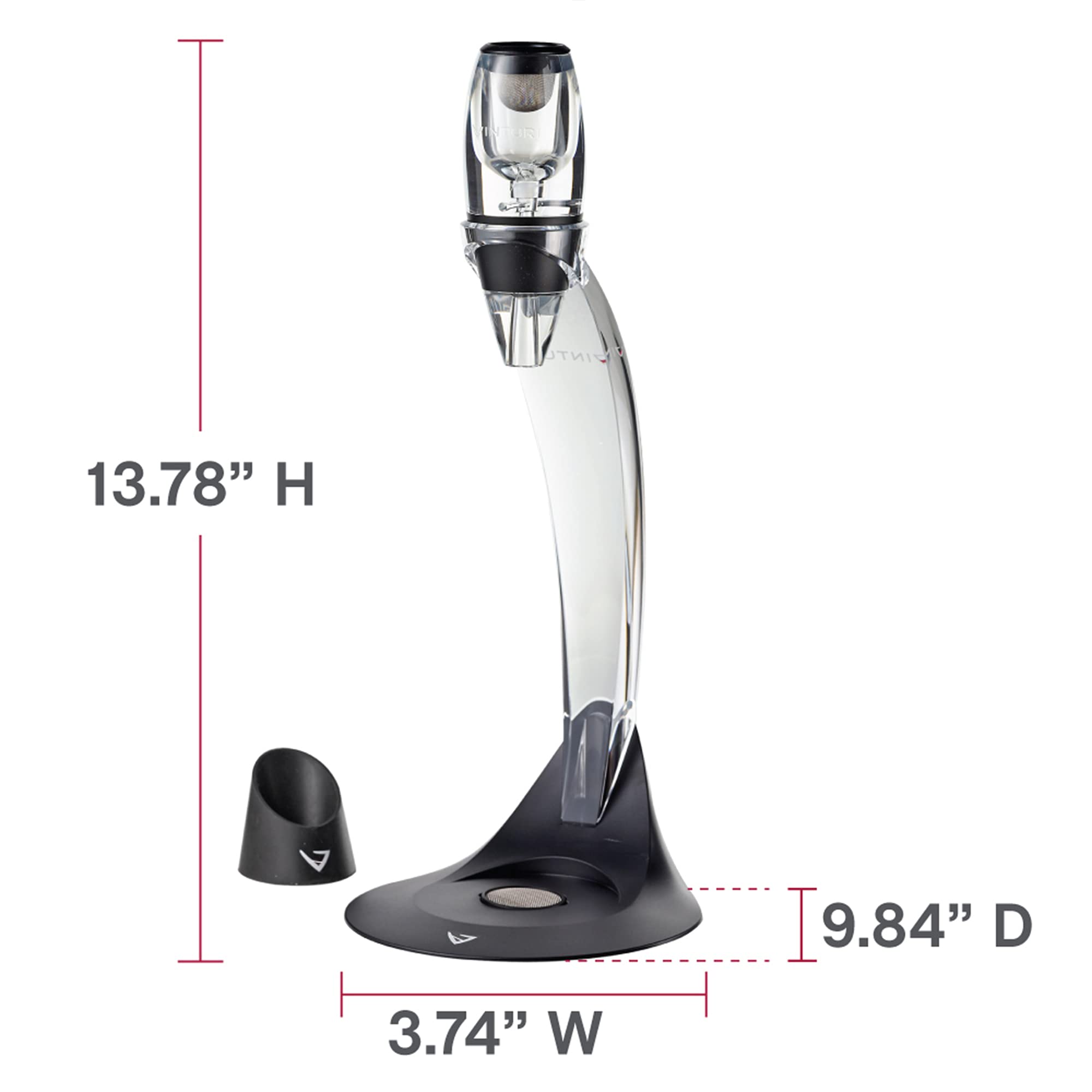 Vinturi Wine Aerator Deluxe Essential Red Wine Pourer and Decanter Tower Stand Set Easily and Conveniently Aerates Wine by the Bottle or Glass and Enhances Flavors with Smoother Finish, Black