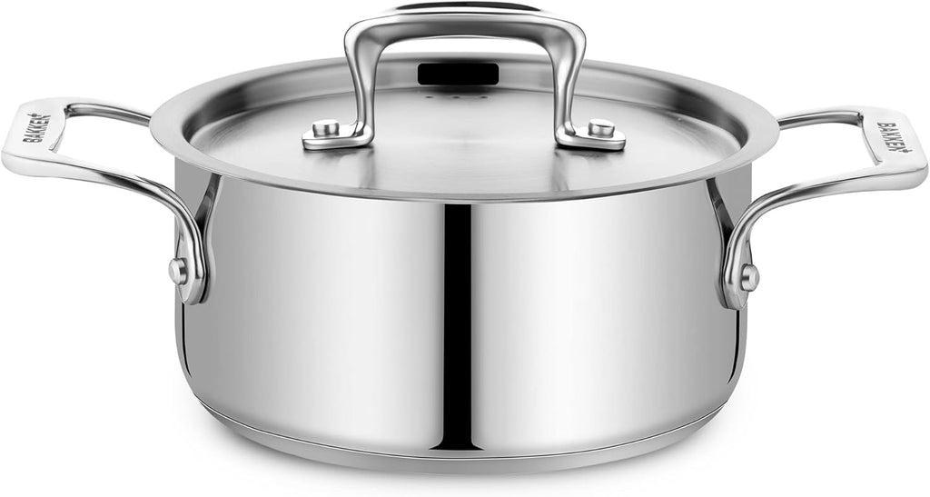 Stainless Steel Stockpot by [Brand Name] - 2 Quart Durable Cookware with Impact-Bonded Base & Riveted Handles