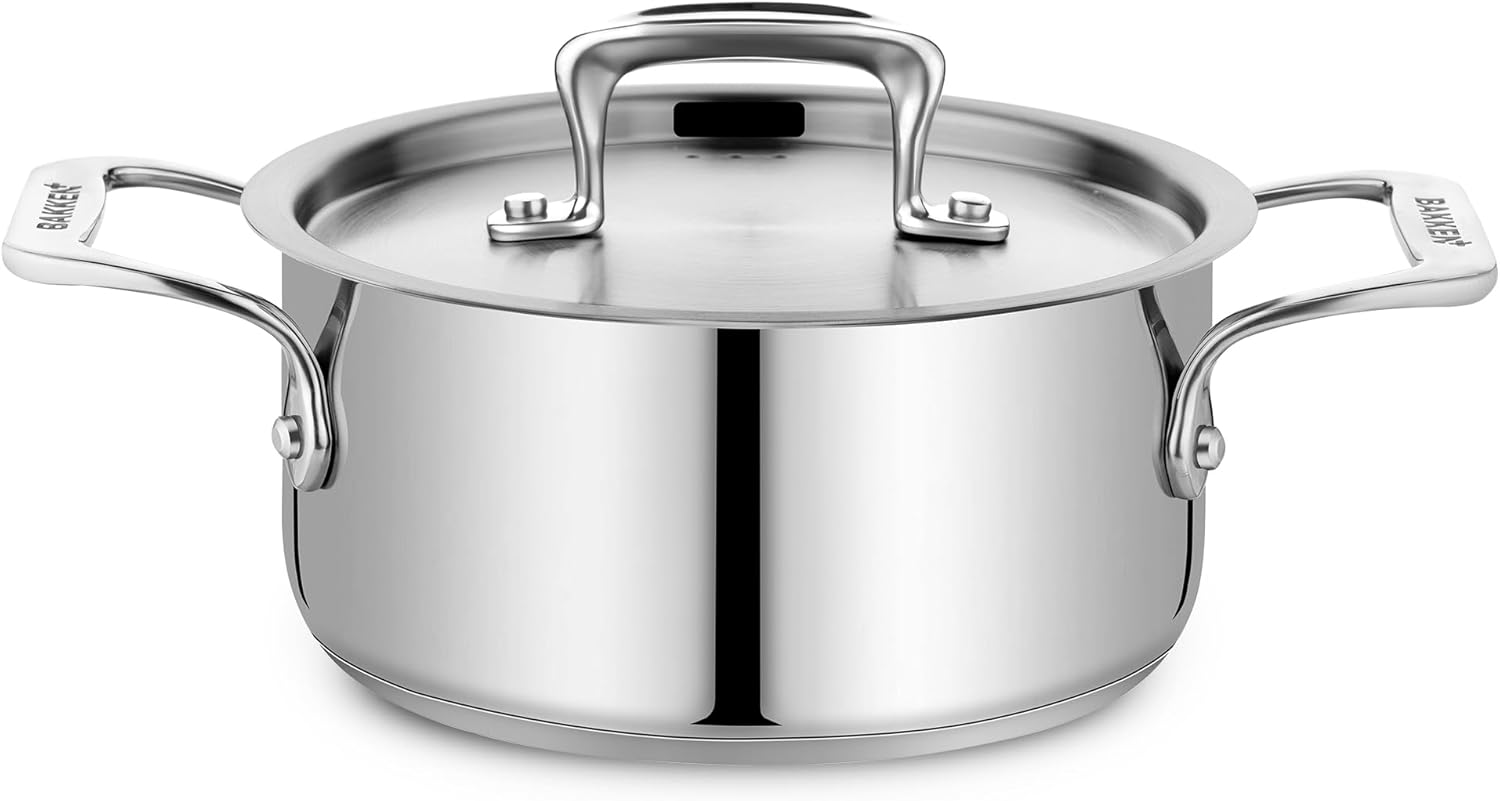 Stainless Steel Stockpot by [Brand Name] - 2 Quart Durable Cookware with Impact-Bonded Base & Riveted Handles