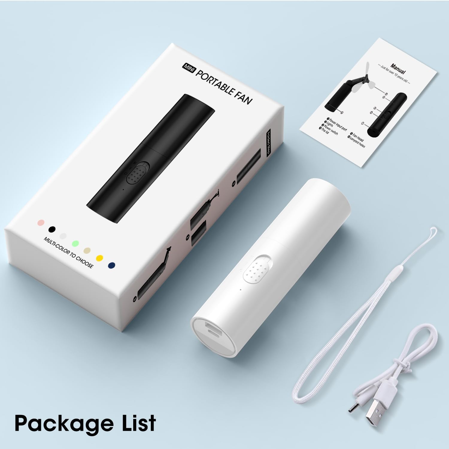 OLV Handheld Mini Fan - Portable Rechargeable 3000mAh Battery | 22+ Hours Runtime, Foldable Design - White