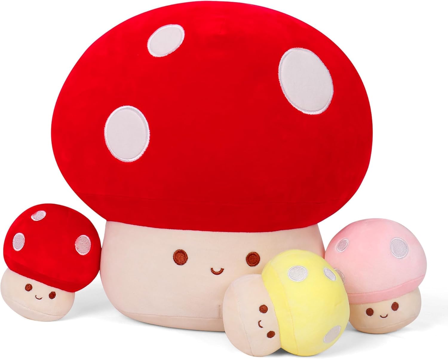 WeBingo Mushroom Plush Pillow Set - 12-Inch Jumbo Stuffed Animal Decor | 4-Piece Gift for Kids & Adults