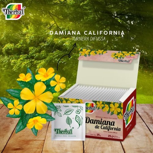 Therbal – Damiana de California Herbal Tea (25 Tea Bags) | 100% Turnera diffusa | Caffeine-Free Infusion