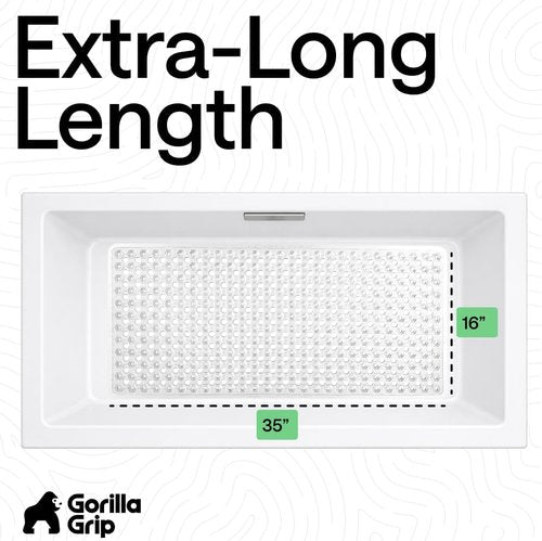 GORILLA GRIP Bath Tub Shower Mat - Machine Washable, Suction Cups & Drain Holes, 35x16 Inch, Clear