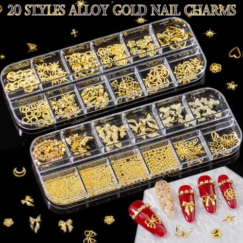 Ftimda Gold Nail Charms & Gems Kit - 3D Metal Art Rhinestones