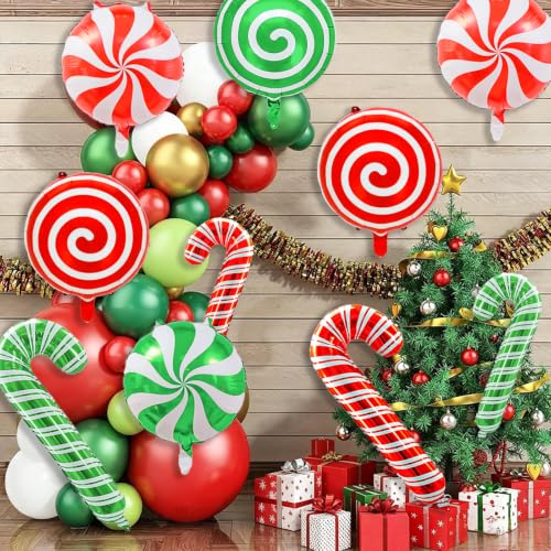 Red Candy Christmas Decorations Set with Balloons for Holiday Party