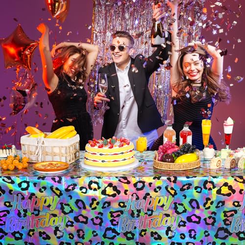 Iridescent Cheetah Print Birthday Tablecloths - 3 Pack, 54x108 Inch