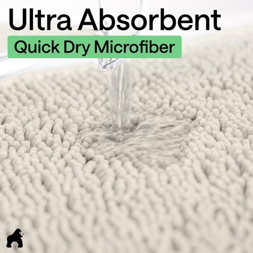 GORILLA GRIP Bath Rug Mat - Soft Absorbent Chenille | Quick-Dry Microfiber 36x24 Ivory Cream