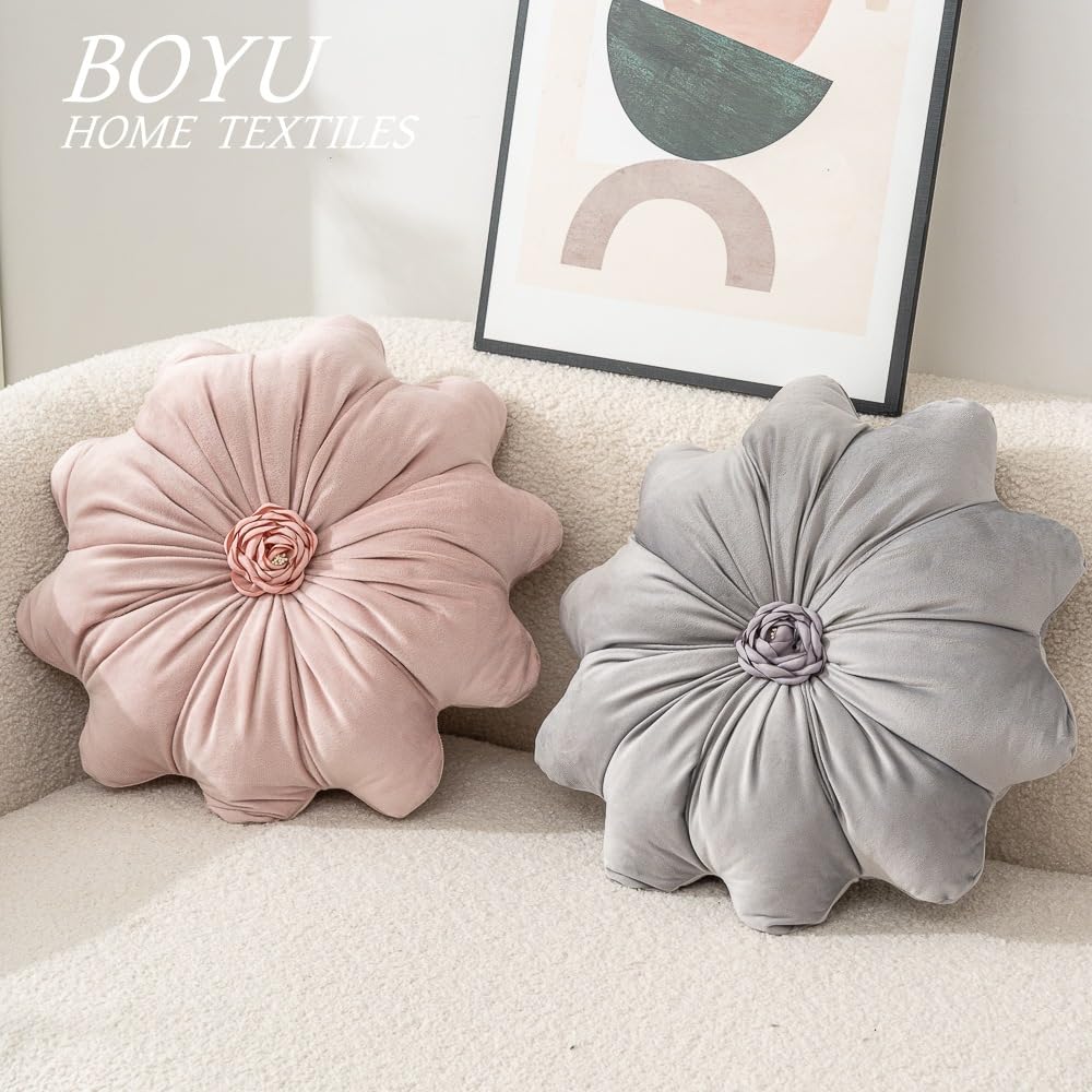 UNWAAT 15.7 Inches Round Throw Pillows Velvet Flower Chair Cushion for Couch Sofa Chair Bed Home Decoration