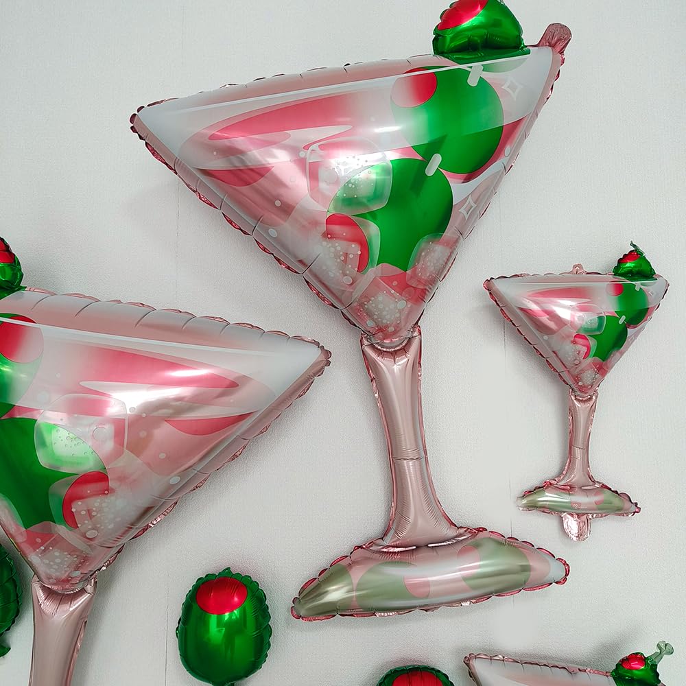 CYMYLAR 4Pcs 43Inch Martini Glass Olive Balloons,Cocktail Party Balloons For A Tini Bit Older Party/Girls Night/Bachelorette/Bridal Shower/Cocktail Birthday/Retro Lounge Bar Decorations