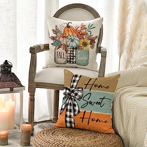 Blue Fall Pumpkin Throw Pillow Covers Set of 4 18x18 Inches Home Decor