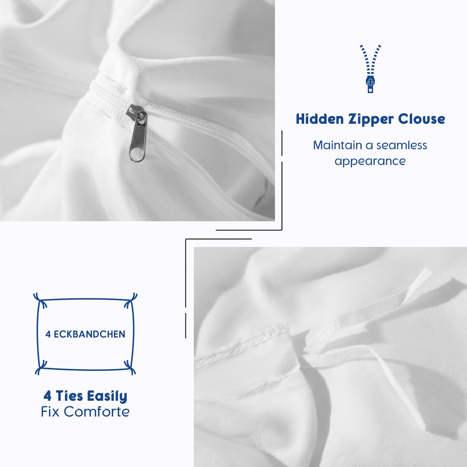 SONORO KATE 100% Egyptian Cotton Duvet Cover King Size, 1000 Thread Count Sateen Duvet Cover, Soft, Breathable Cotton Comforter Cover with Hidden Zipper Closure - 3 PC (White,King)