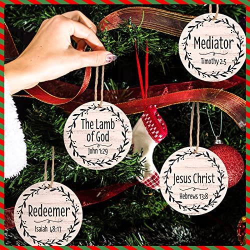 24 Pcs Christmas Wooden Names of Jesus Ornaments - Round Holiday Decorations