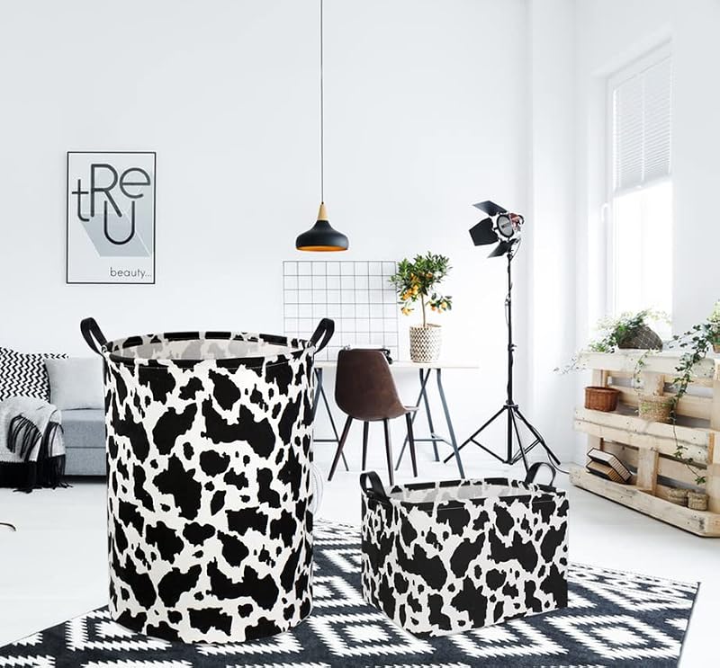 Cow Print Storage Basket - Cute Canvas Organizer Bin for Home