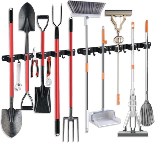 Heavy Duty Broom Hanger & Mop Holder by [Brand Name] - Stainless Steel Wall-Mounted Organizer Rack | 2 Pack, Matte Black